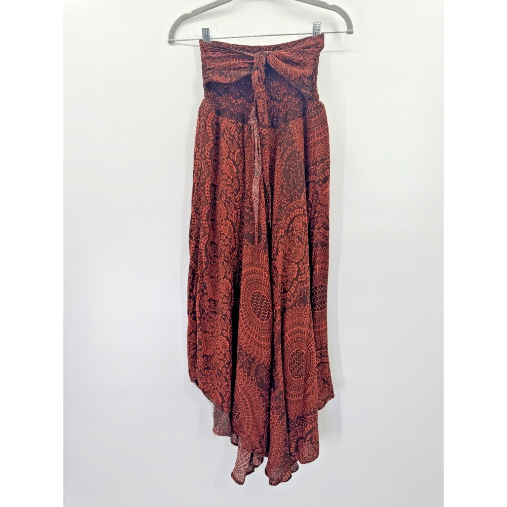 Bangkok Pants Boho Asymmetrical Brown Black Yogi Pant OS Festival Flowy Hippie